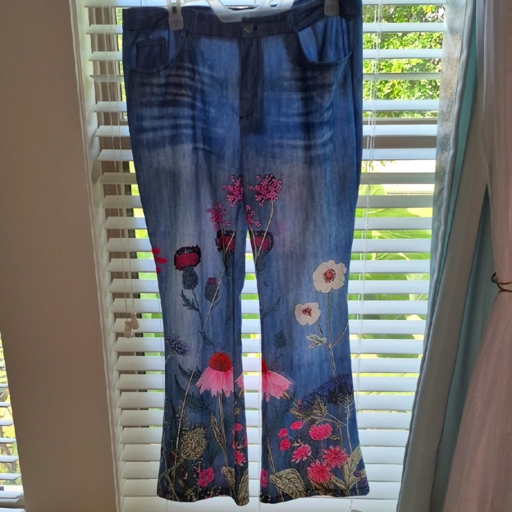 Floral Embroidered Blue Jeans